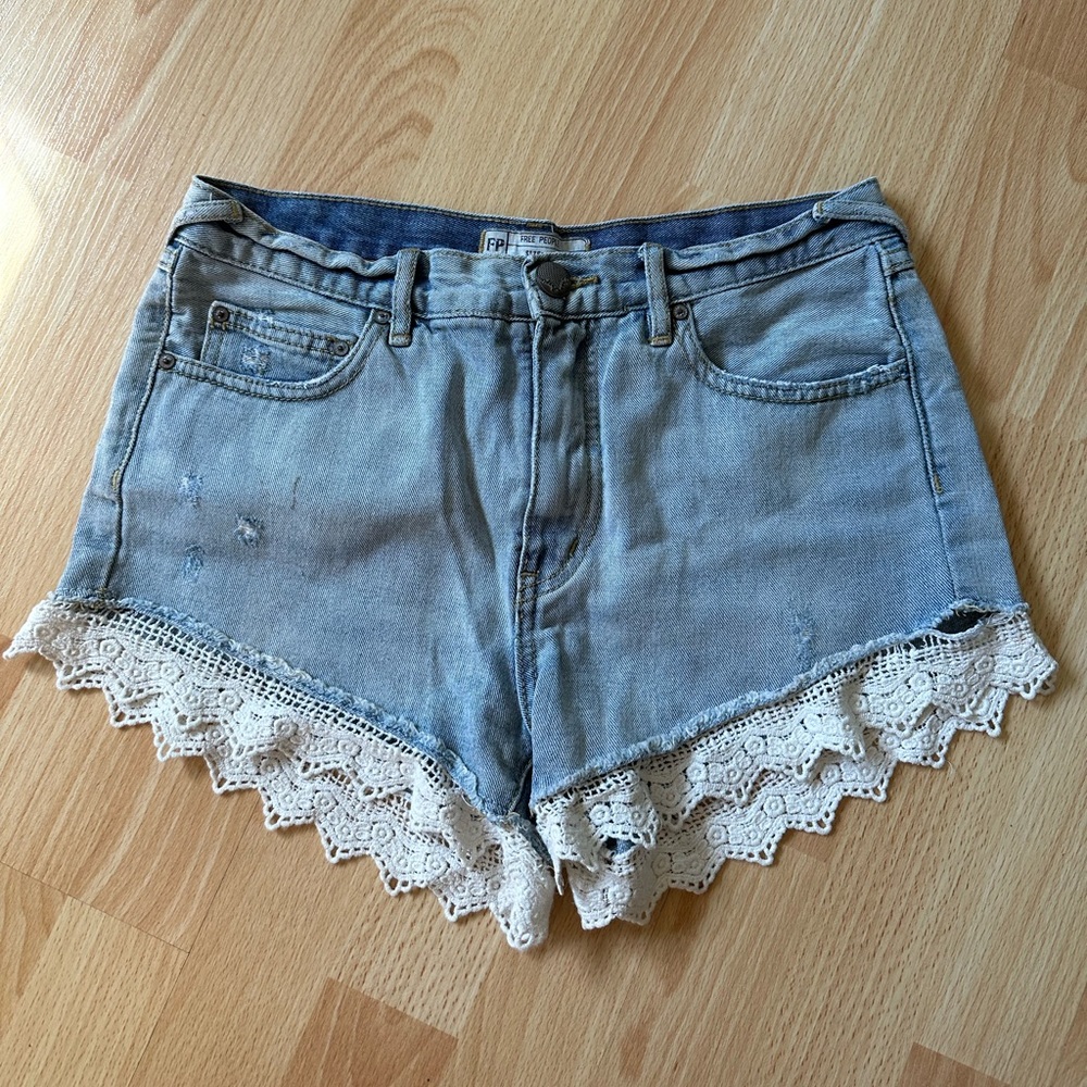 Free People Lace Trim Jean Shorts